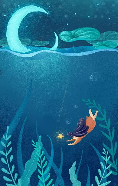 图怪兽原创元素噪点插画夏夜晚安