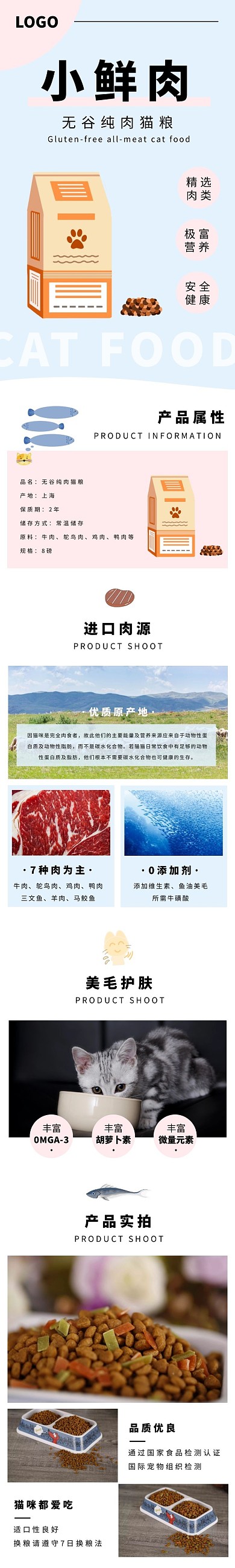 小鮮肉貓糧清新可愛藍(lán)粉色日用百貨詳情頁