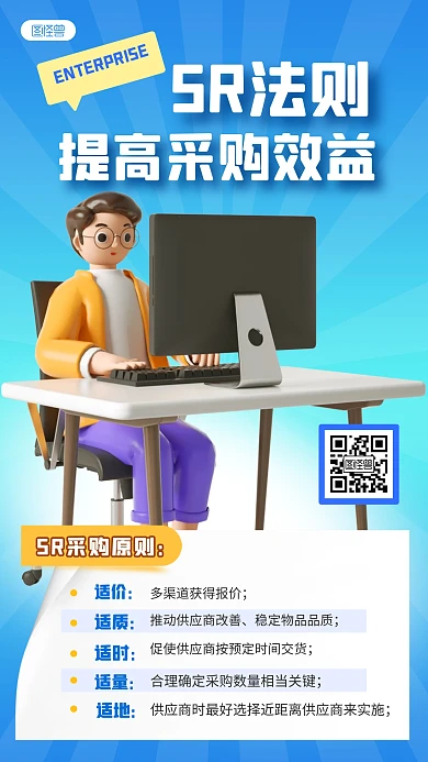 5R法则企业采购原则蓝色3D立体海报