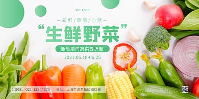 簡(jiǎn)約攝影生鮮野菜蔬菜促銷橫版海報(bào)
