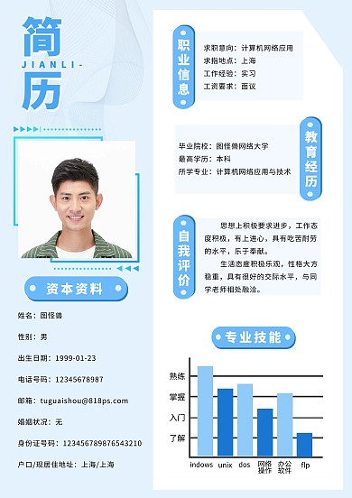 計算機網(wǎng)絡(luò)應(yīng)用實習(xí)科技藍色簡約簡歷