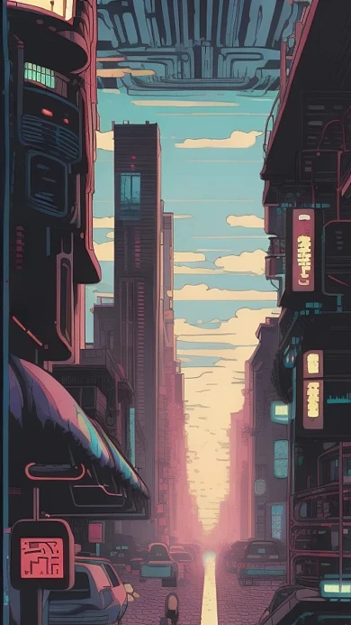 插画赛博朋克城市建筑物AI作品数字插画