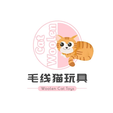 粉色毛线小猫卡通插画儿童玩具logo