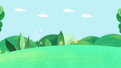图怪兽原创元素草地山坡树木蓝天白云简约背景
