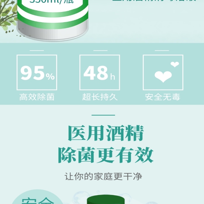 清新綠色防護消毒液電商淘寶通用詳情頁