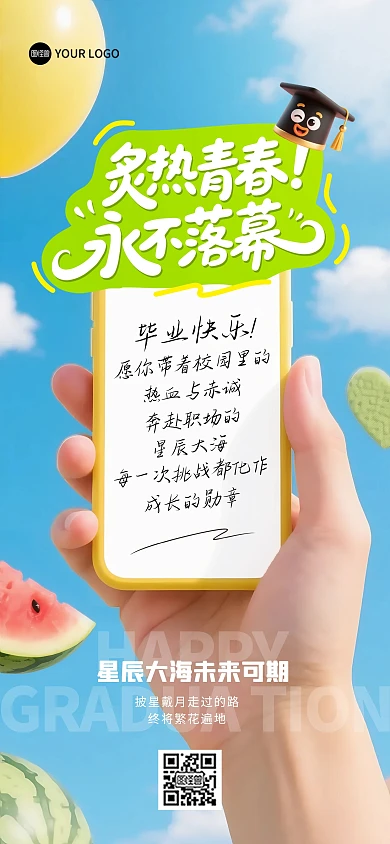 青春毕业季祝福全屏海报