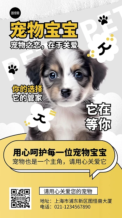 国际珍稀动物保护日宠物医院宣传橙色海报