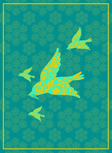 民族风绿色底纹小鸟装饰画