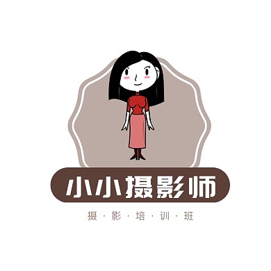 褐色女孩草帽相機卡通插畫攝影培訓logo