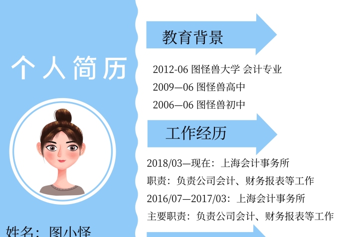 蓝色简约会计海报个人简历	