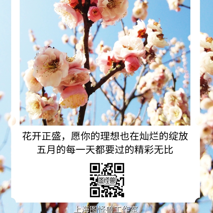 早安你好五月花開(kāi)藍(lán)色日簽