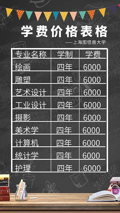 简约学费价格表格手机海报