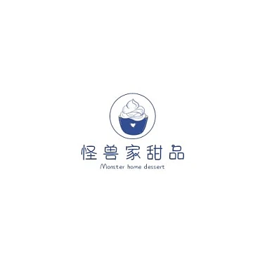 甜品logo怪兽甜品主蓝色简约风店铺