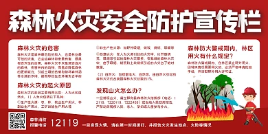 红色简约森林火灾防护知识宣传栏横版海报