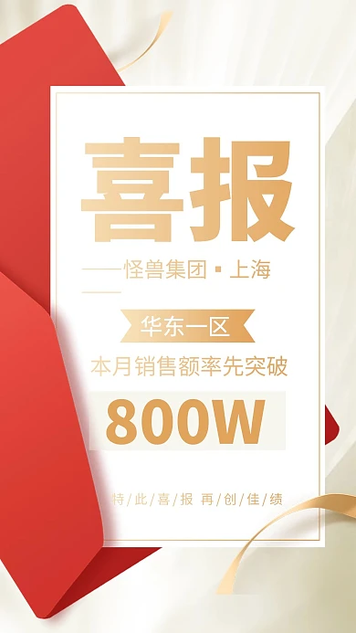 喜报企业销售冠军红色喜庆大气手机海报