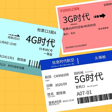 5G時代卡通火車票動車票機票表情包