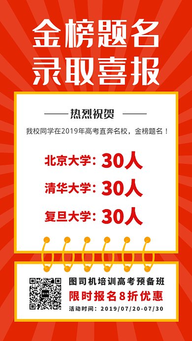 2019简约红色创意高考喜报GIF海报