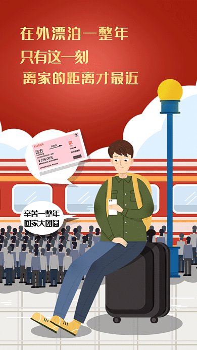春运回家过年gif手机海报