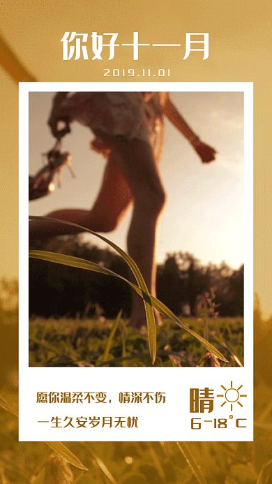 你好十一月日签gif手机海报