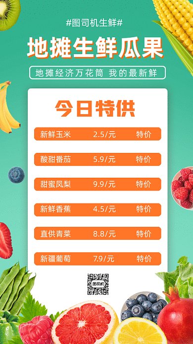 地摊生鲜瓜果gif手机海报