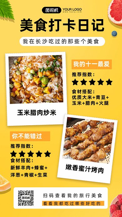 美食打卡日记gif手机海报