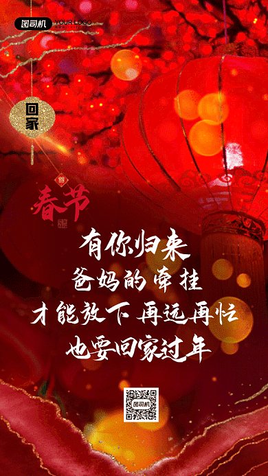 新年大气红色过年语录gif竖版海报