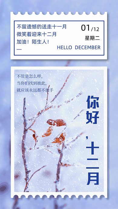 你好十二月写实gif竖版海报