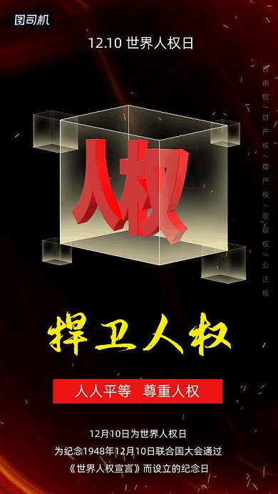 世界人权日红黑色创意风格gif海报