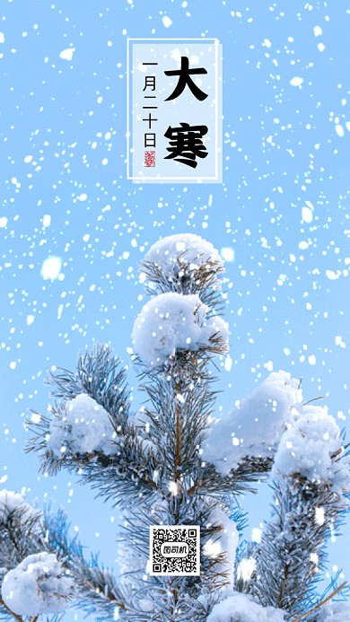 大寒唯美蓝色实拍摄影图gif手机海报