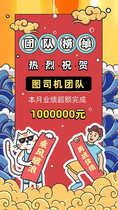 团队榜单国潮业绩喜报gif海报