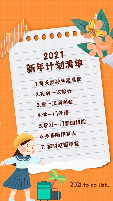 新年计划卡通清单黄色GIf手机海报