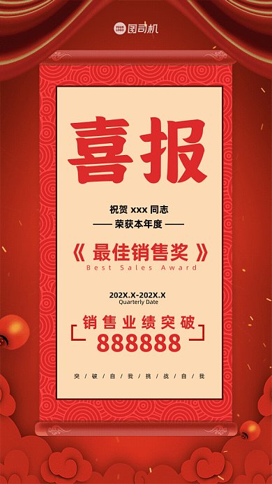 喜报简约最佳销售奖红色GIf手机海报