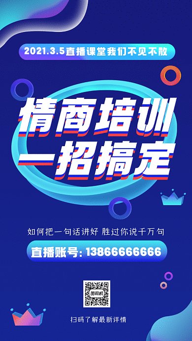 情商培训动感蓝色卡通创意gif手机海报