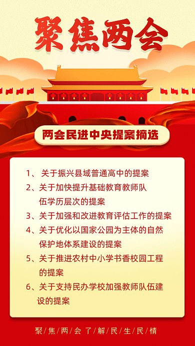 聚焦两会民进中央提案红色gif手机海报