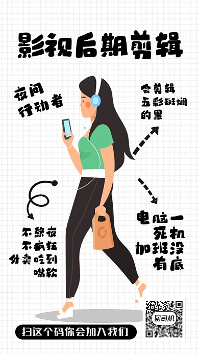 影视后期剪辑招聘绿色卡通系列gif手机海报