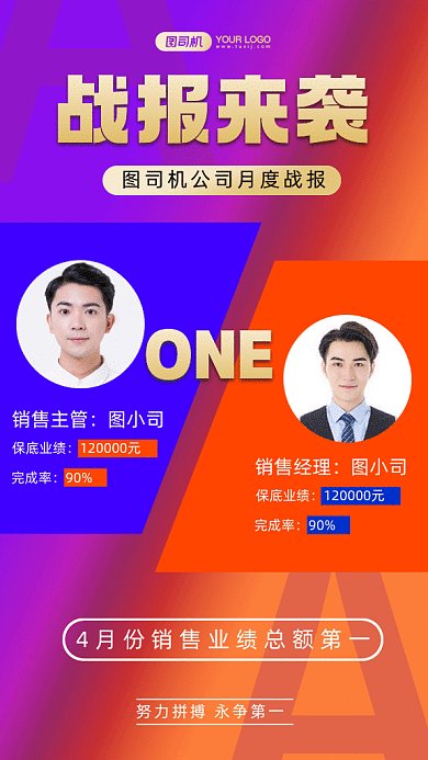 喜报战报销售并列冠军创意gif手机海报
