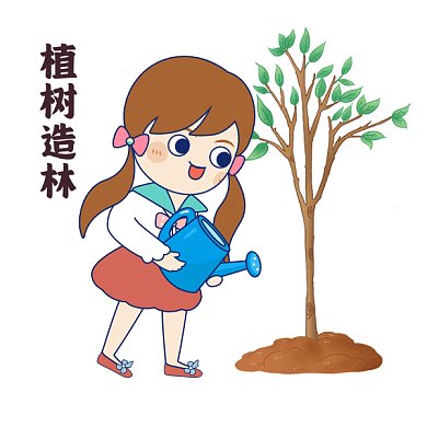 植树节卡通踏春女孩GIF表情包