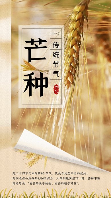 芒种简约节气宣传黄色GIF手机海报