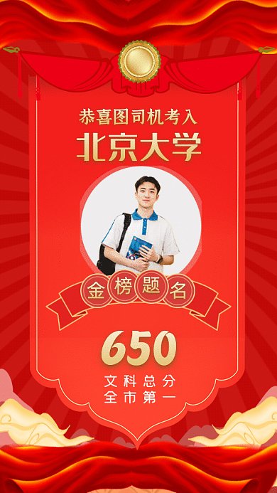 喜报卡通金榜题名红色GIF手机海报