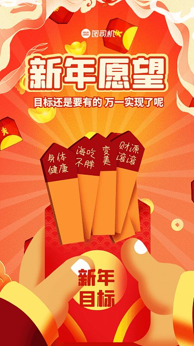 新年愿望卡通愿望清单暖色GIF手机海报