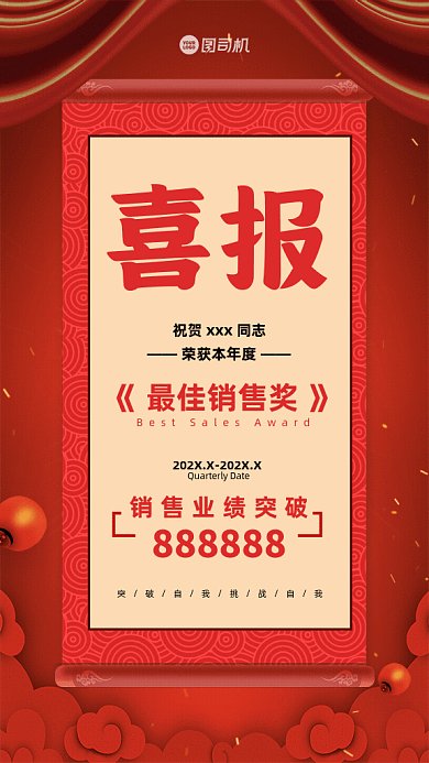喜报简约最佳销售奖红色GIf手机海报