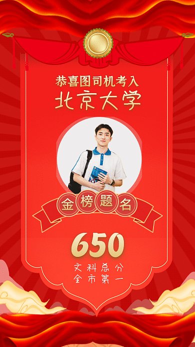 喜报卡通金榜题名红色GIF手机海报