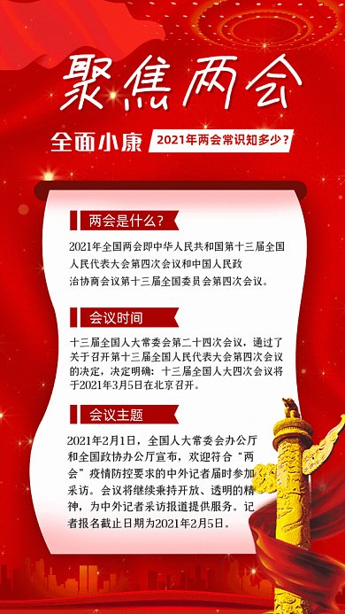聚集两会简约两会常识红色GIF手机海报