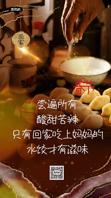 新年简约大气包饺子过年语录gif竖版海报