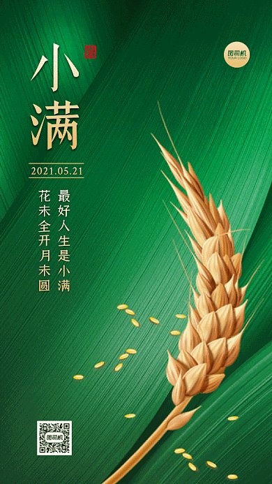 小满大气绿色创意gif手机海报