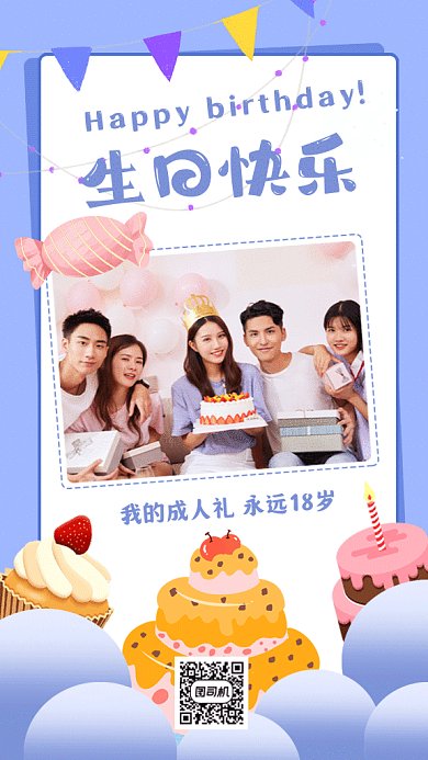 生日快乐卡通蛋糕照片庆祝gif手机海报