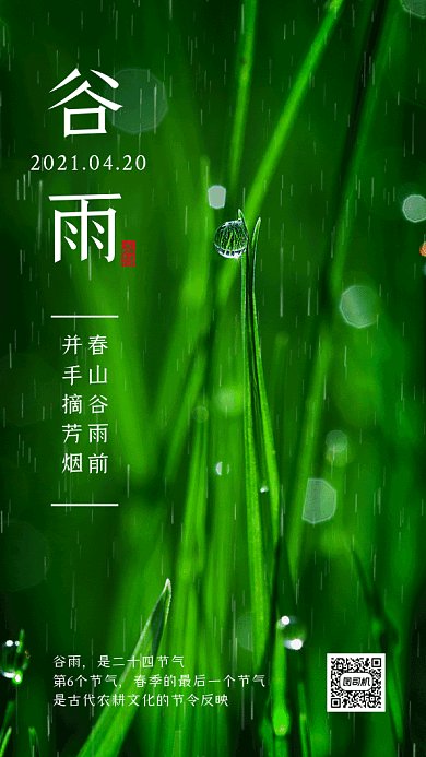 谷雨节气绿色动态摄影图gif手机海报