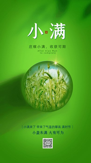 小满简约节气宣传绿色GIF手机海报
