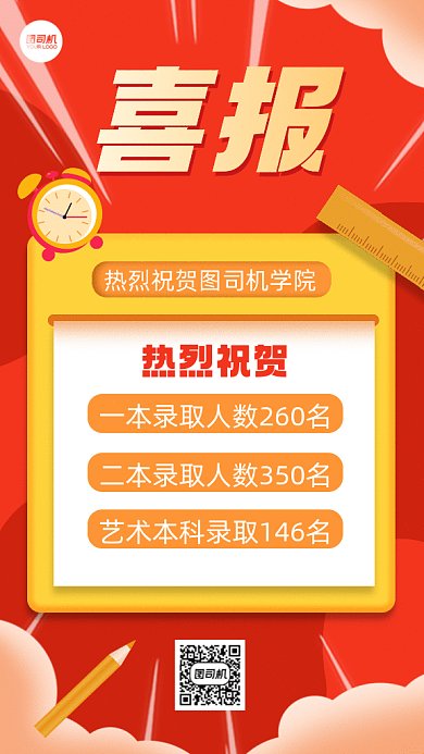 高考喜报录取人数红色卡通gif手机海报