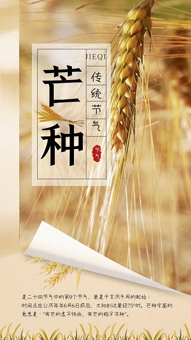 芒种简约节气宣传黄色GIF手机海报